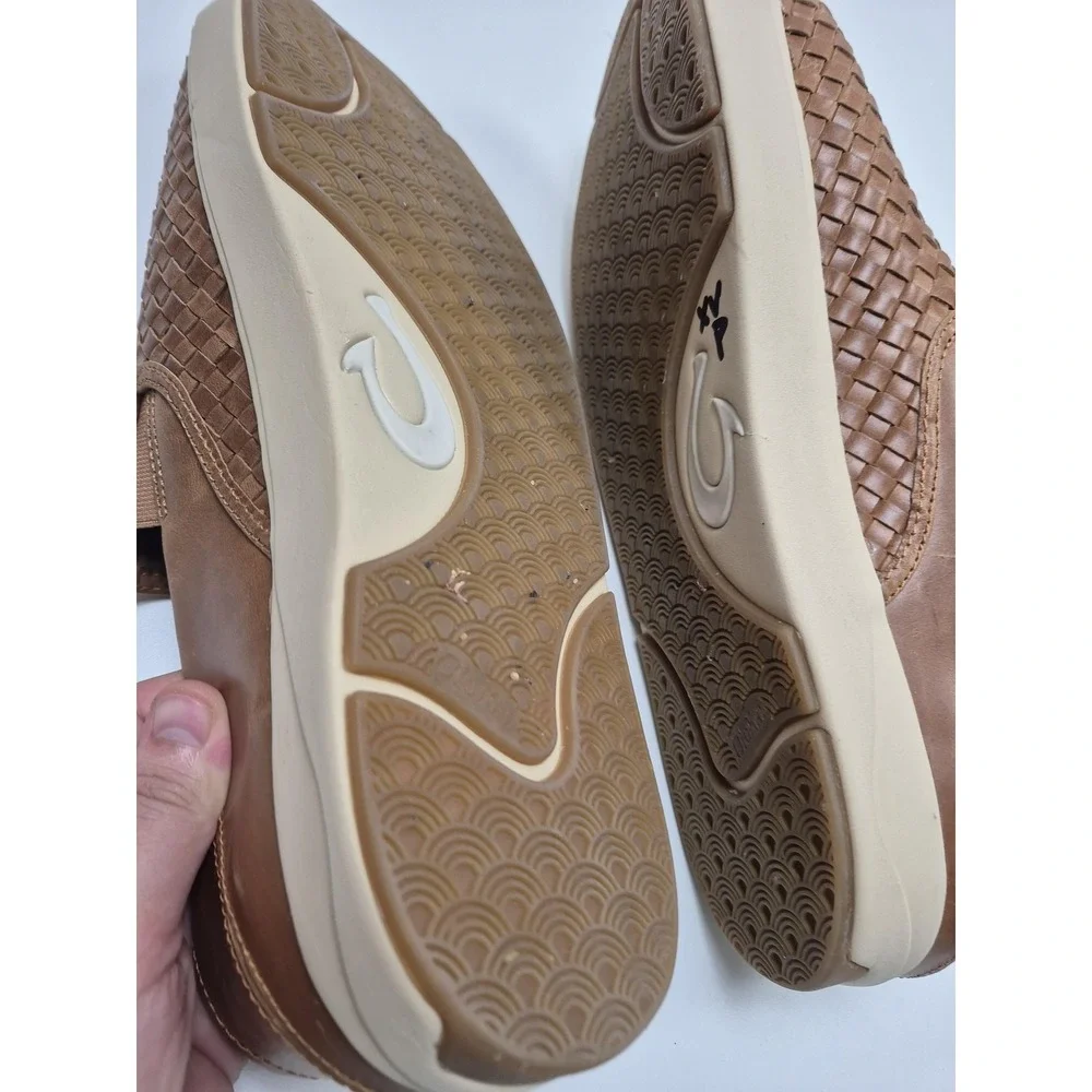 OluKai Lae'ahi Lauhala Shoes Mens Size 15 Brown Woven Leather Slip On Casual